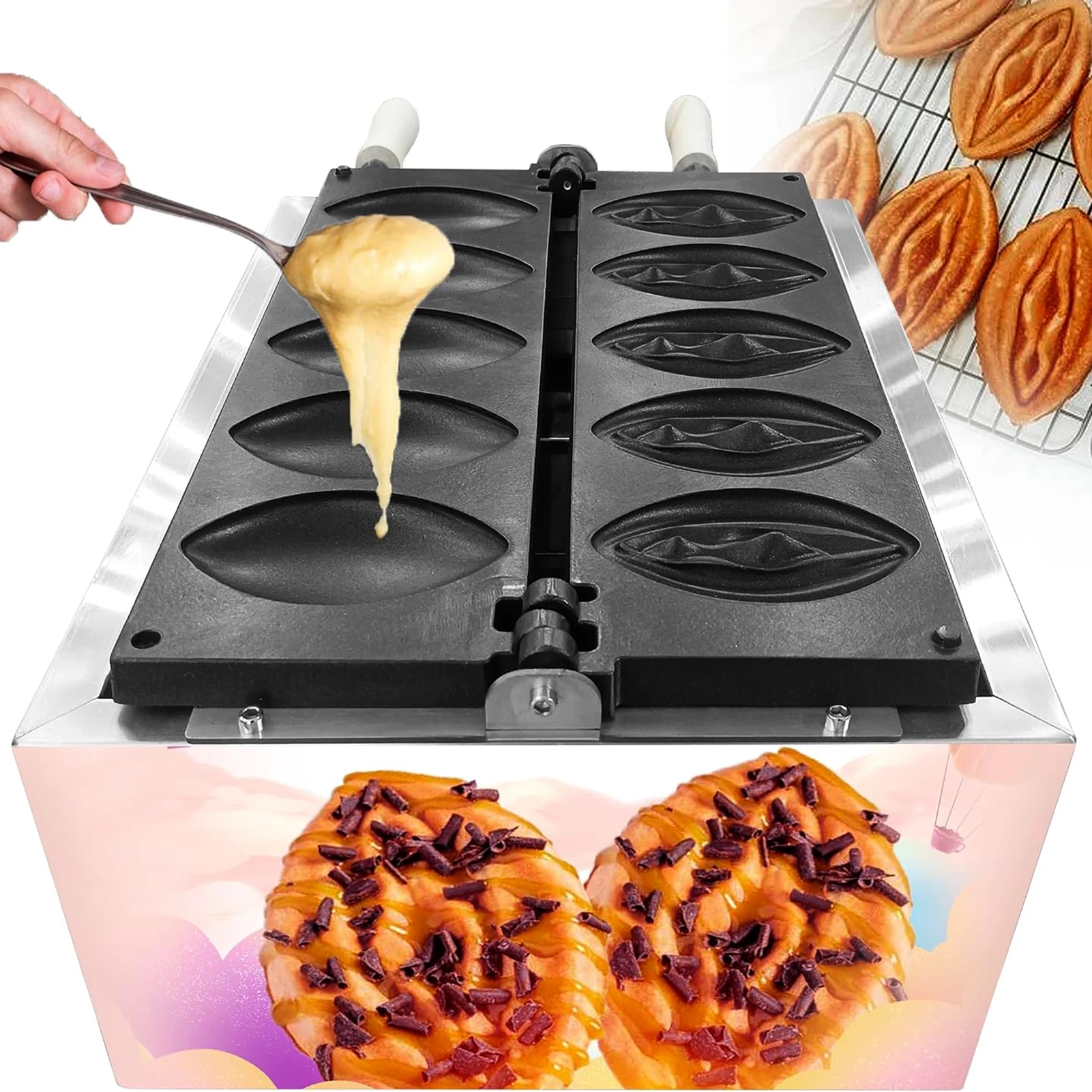 ماكينة صنع الوافل بمقبض مضاد للحرق ، طلاء غير لاصق ، كهربائي ، فولاذ مقاوم للصدأ ، خشب مركب ، حفلات