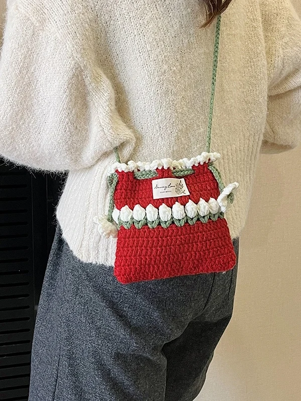 

Модная женская сумка через плечо с вязаным цветочным узором, зимняя повседневная сумка на одно плечо для молодых женщин