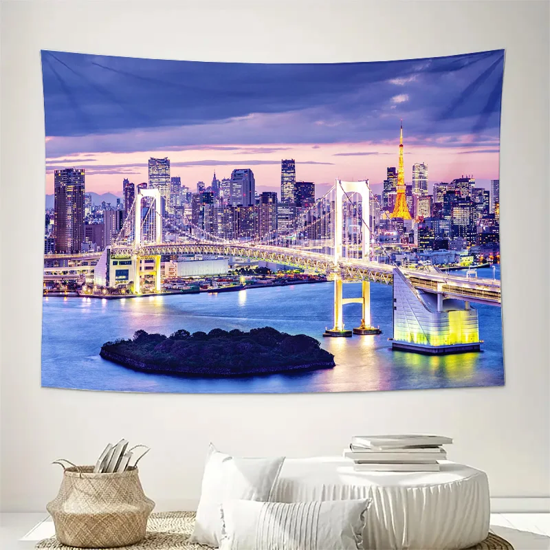 

Tokyo Night View Hanging Cloth — Romantic Cityscape Decorative Fabric