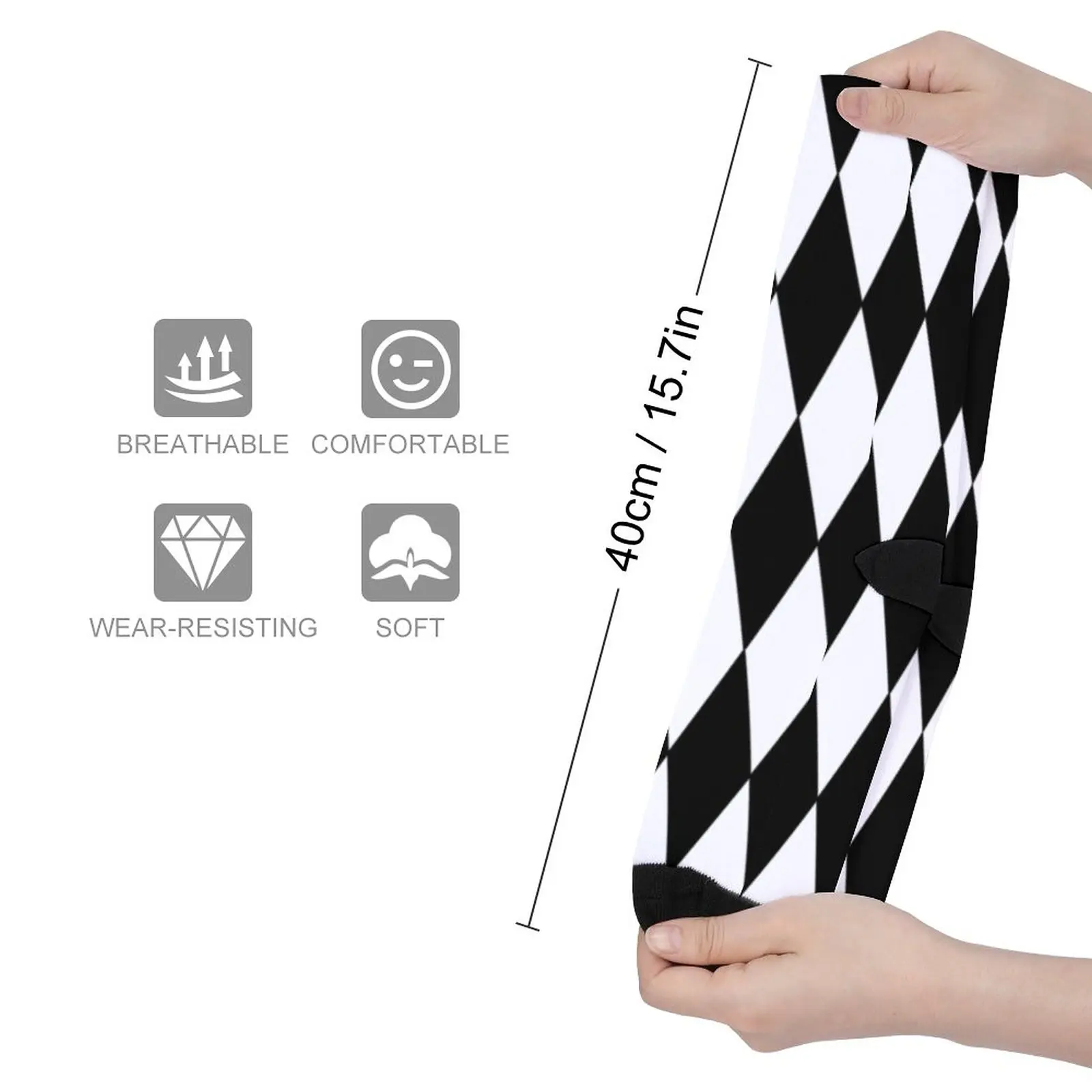 LARGE BLACK AND WHITE HARLEQUIN- DIAMOND- ARGYLE PATTERN DESIGNED FOR HOME DECOR AND CLOTHING Socks Funny socks man snow