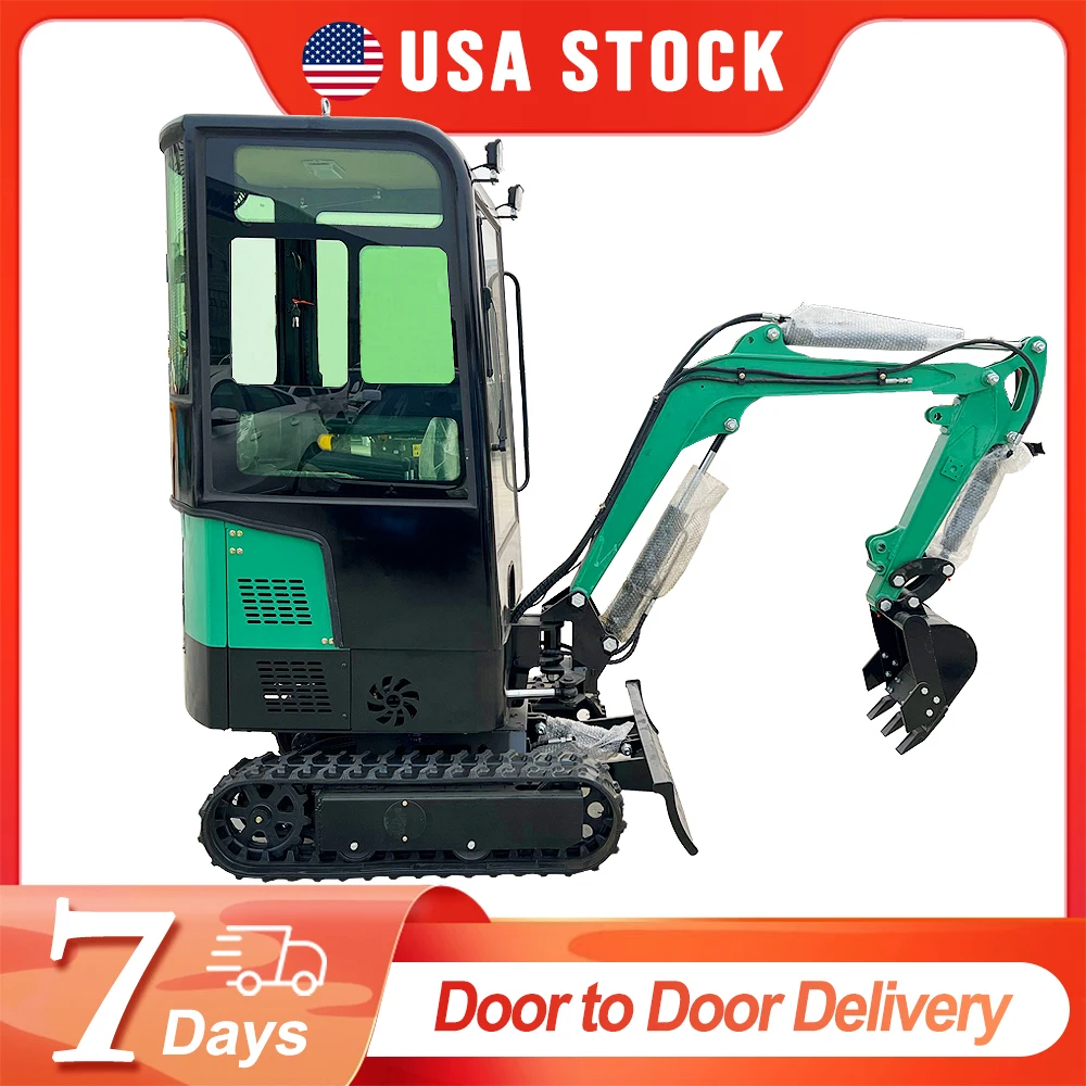 USA สต็อก 1 ตัน Crawler Mini Excavator พร้อม Closed Cab 13.5 HP EPA เบนซินขุดขนาดเล็กพร้อมฟังก์ชั่น Boom Swing