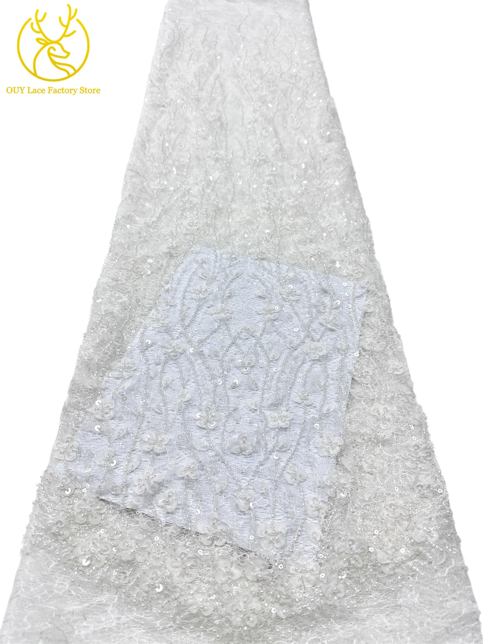 Olivgrüner afrikanischer Brautkleid-Spitzenstoff 2026, hochwertige nigerianische Pailletten-Stickerei-Spitze für Brautkleider und Partykleider zum Nähen – Detail 12