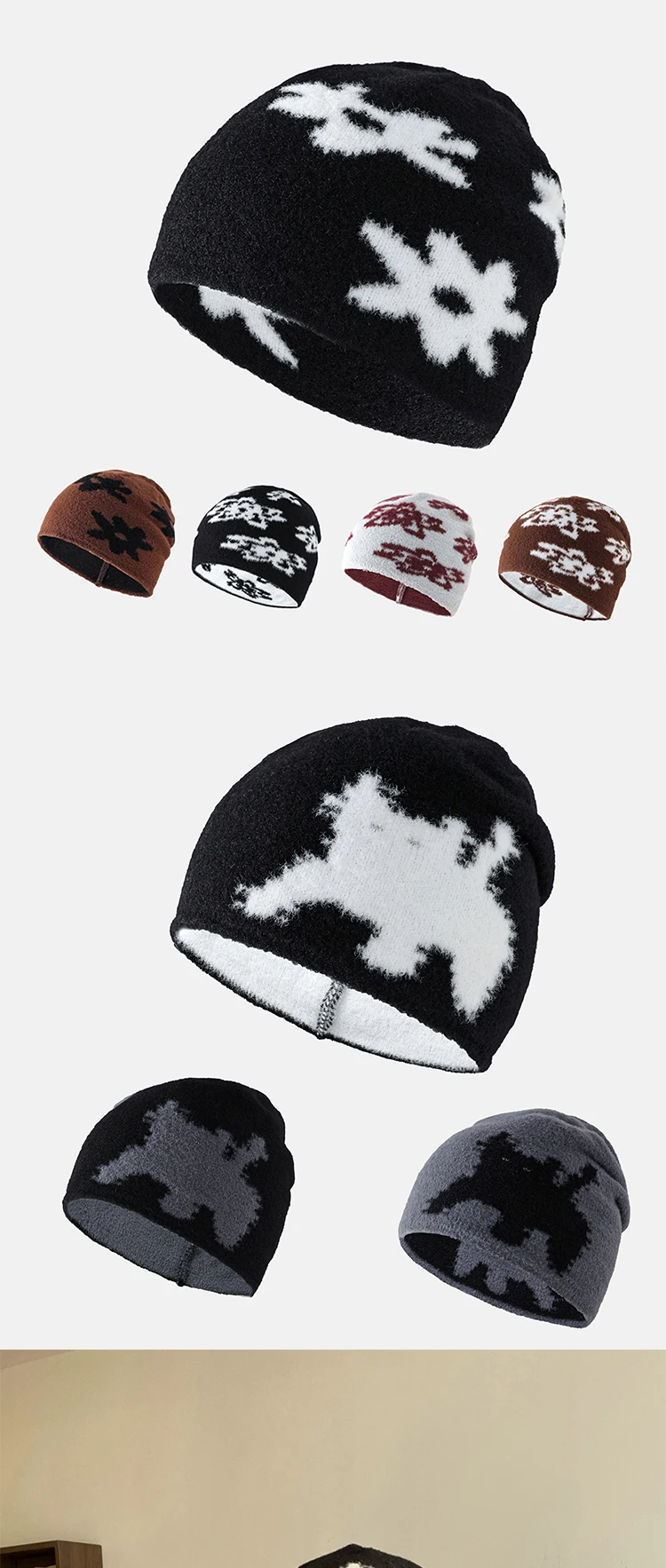 Frauen Hut Beanie Stricken Brief Grafik Winter Hip Hop Harajuku Y2k Streetwear Schwarz Ästhetische Koreanische Mode Pullover Unisex – Detail 1