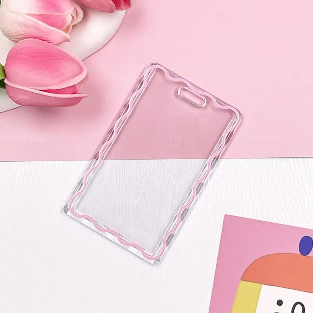 Acrylic Transparent Card Holder Stripe Wave Card Case Keyring Keychain Card Access Control Students Bus Card Cover