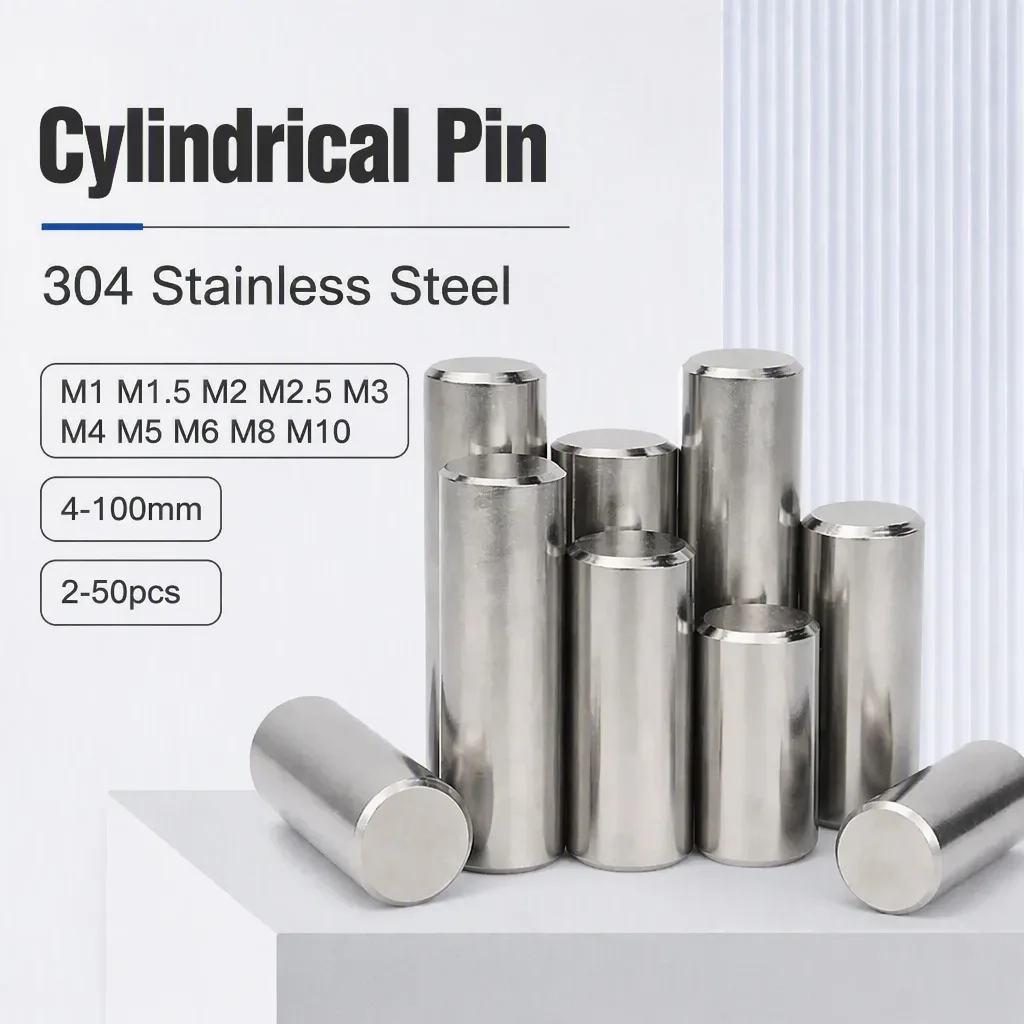 2~50Pcs M1 M1.5 M3 M6 M8 M10 304 Stainless Steel Solid Rod Parallel Cylindrical Pin Bearing Positioning Roll Dowel Pin 5-100mm