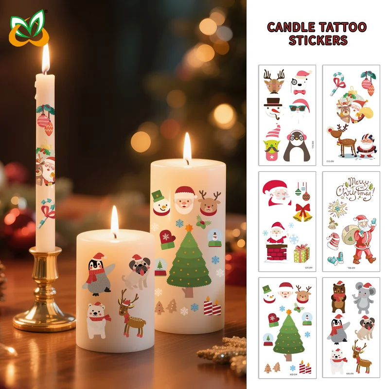 

Creative Christmas Candle Tattoo Stickers DIY Candle Water Stickers Gift Box Waterproof Party Temporary Tattoo Stickers
