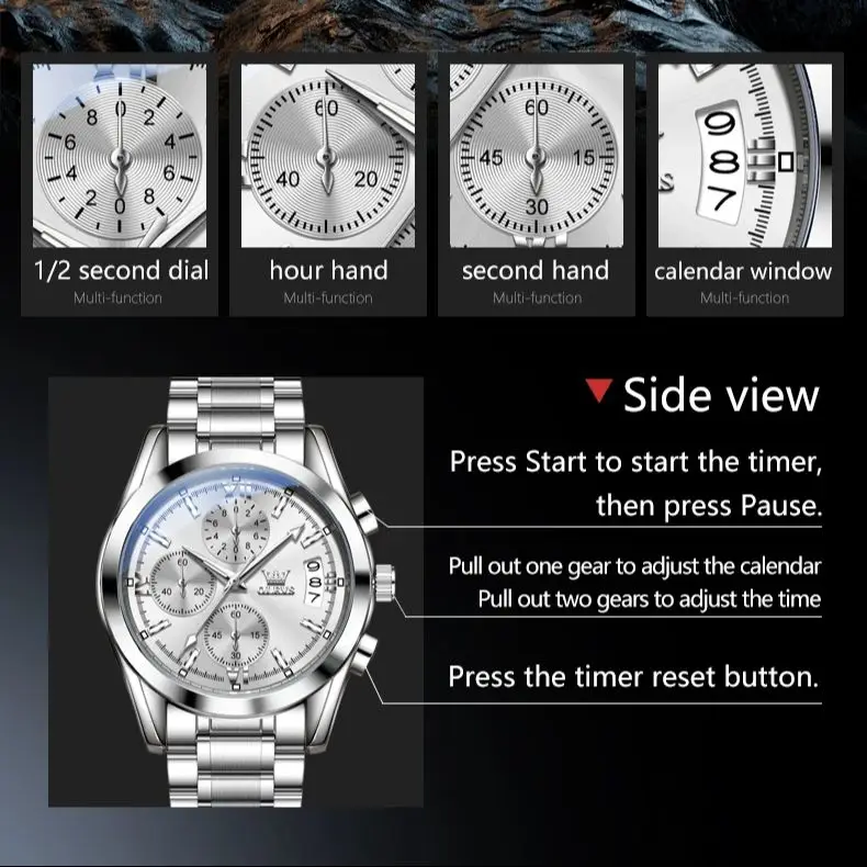 OLEVS 2987 reloj fresco para hombre, cronógrafo clásico multifuncional resistente al agua de tres ojos, camiseta nueva, reloj de cuarzo de lujo, reloj deportivo para hombre