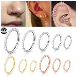 10pcs/lot Titanium Zircon CZ Hinged Segment Nose Septum Clicker Ring Round Earrings Hoops Ear Tragus Helix Piercing Jewelry 16G