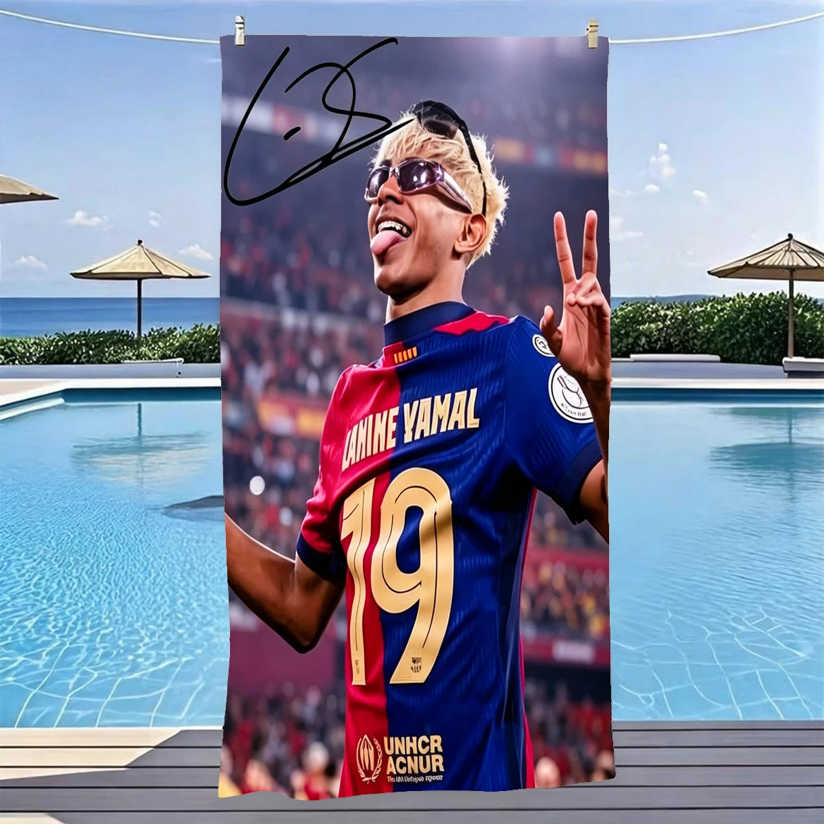 L-Lamine Y-Yamal B-Barcelona #19 Beach Towel Microfiber Soft Quick Dry Soccer Star Print Bath Towel for Fans Swimming Outdoor