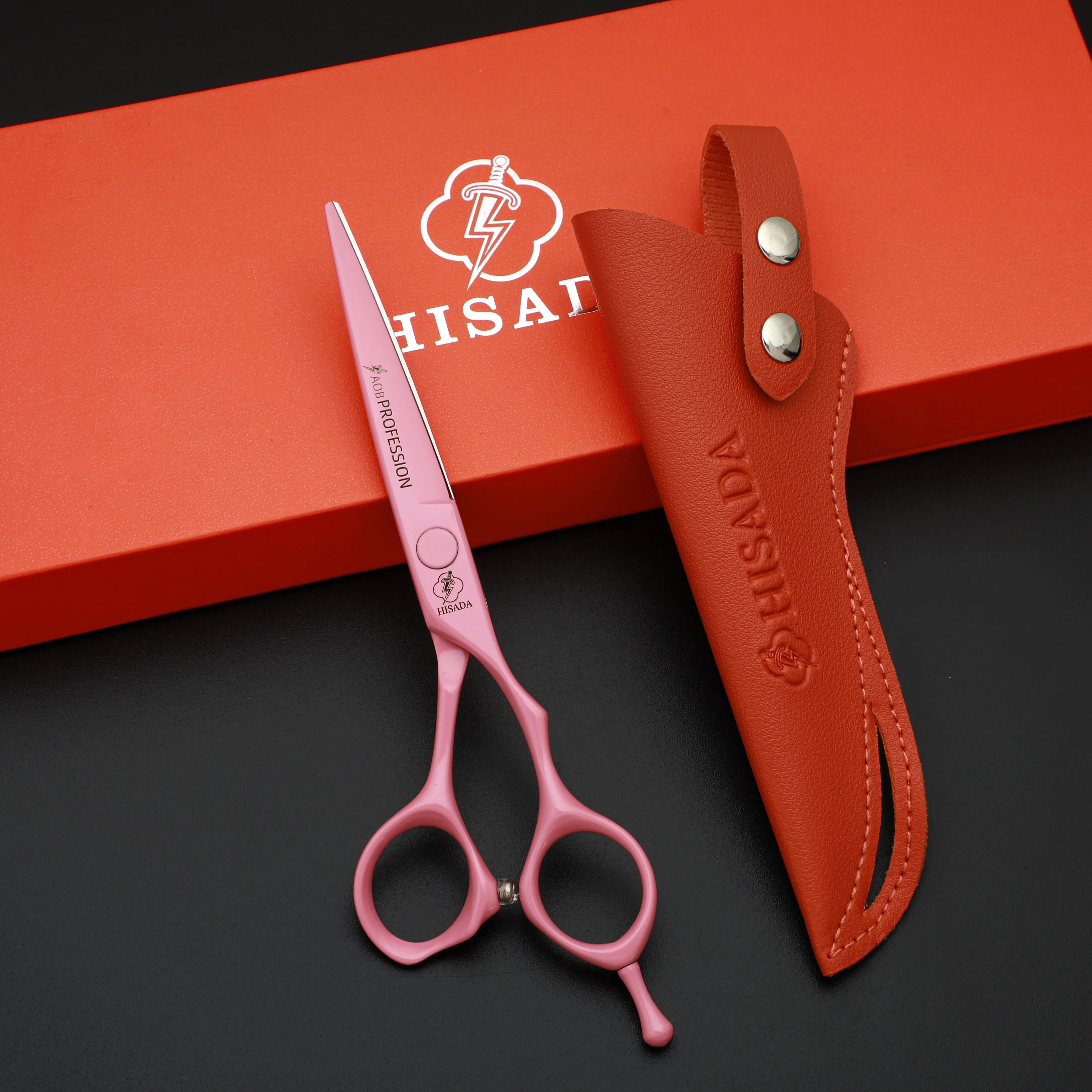 hisada-プロフェッショナル理容師用ハサミ。理容師専用。55インチ-60インチ-65インチのピンク色のハサミ。理容師用ツールセット。
