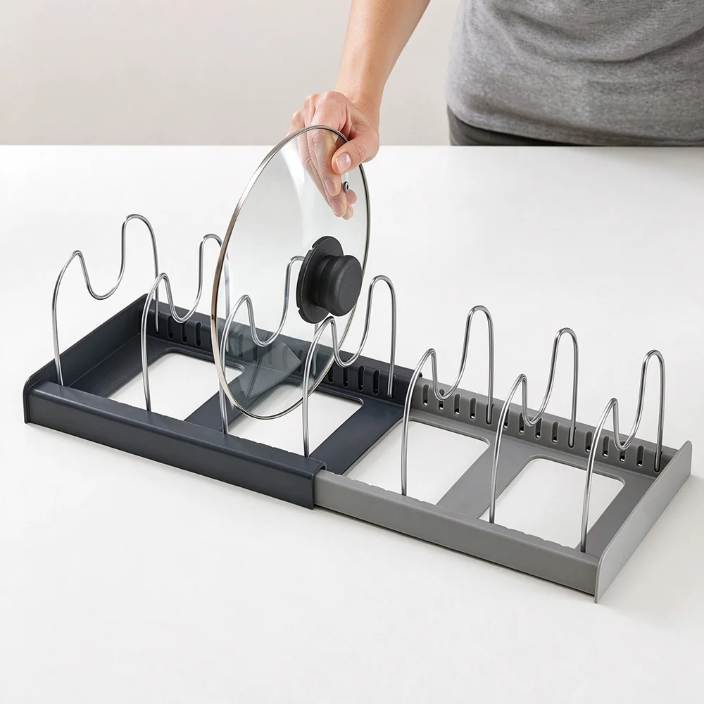 Telescopic Stainless Steel Cookware Storage Rack Scalable Kitchenware Pans Tableware Dish Organizer Rack Draining Rack Pot Stand