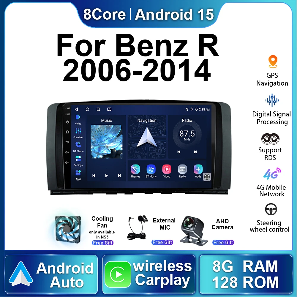 9'' Android15 Auto Carplay Stereo Car Radio For Benz R Class W251 R280 R300 R320 R350 2006-2014 Navigation GPS Multimedia Player