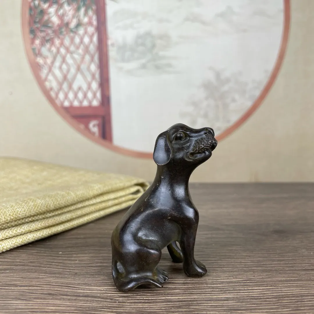 Antique metal ornaments 12 Zodiac Dogs Length about 4cm, width about 3.5cm, height about 6.5cm, weight about 200g