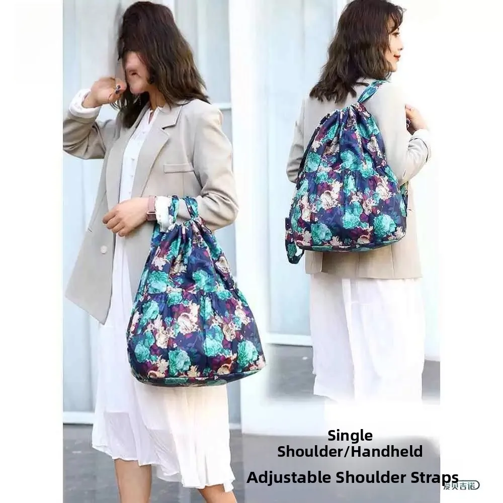 Large Capacity Canvas Shoulder Bag Printed Design Vegetable Buying Shopping Bag for Middle-Aged And Elderly Women Backpack