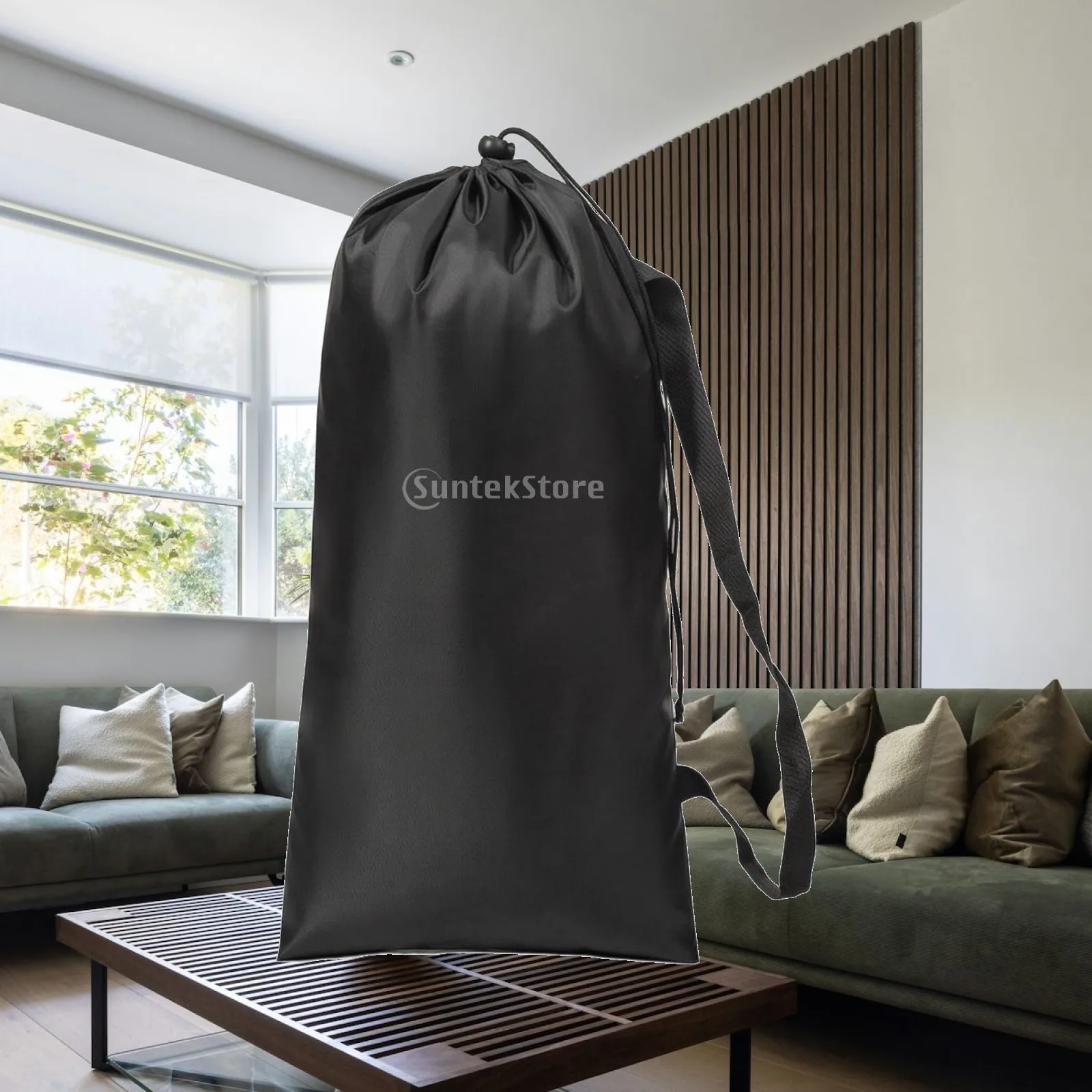 Drawstring Bag with Shoulder Strap Portable Cylindrical Storage Bag Stuff Sack Tear-Resistant Adjustable for Campers, Camping