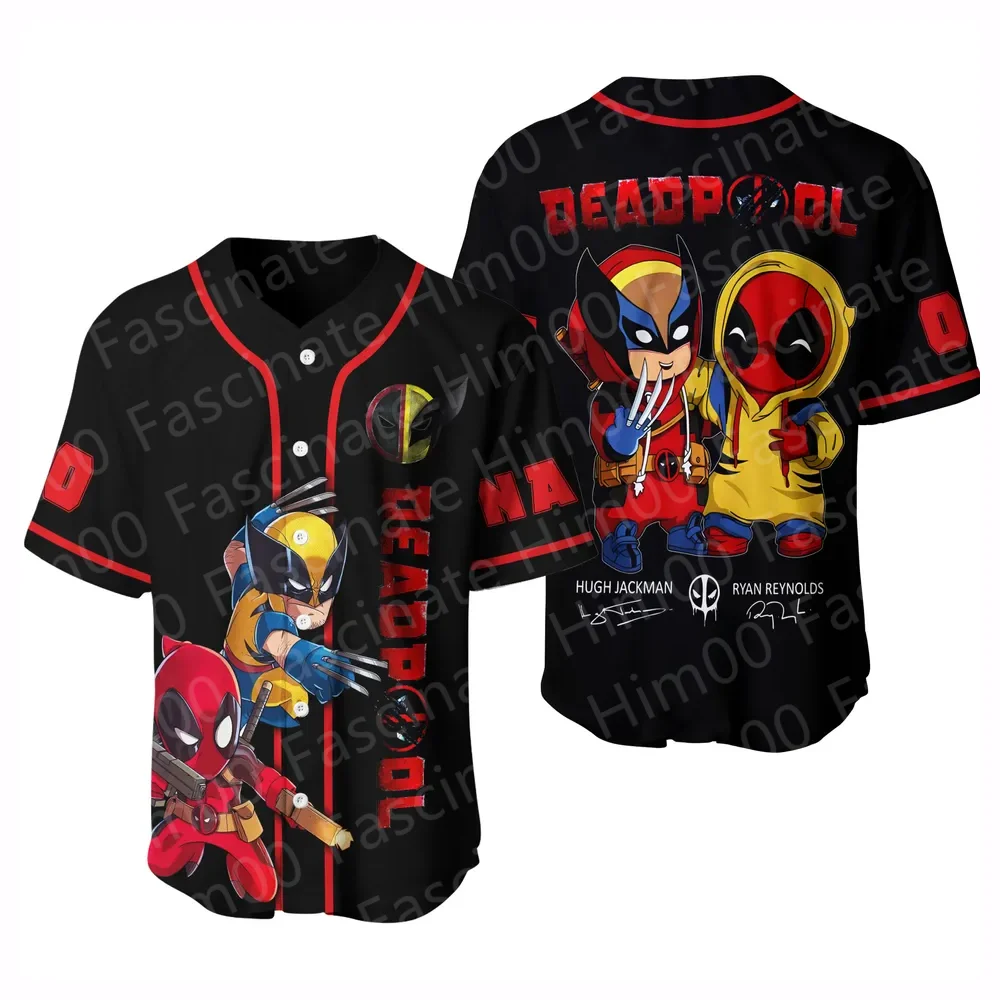 2024 Marvel New Deadpool and Wolverine Tshirt Children Cartoon Sports Baseball Jersey T shirt Boy Deadpool Role Playing Costume