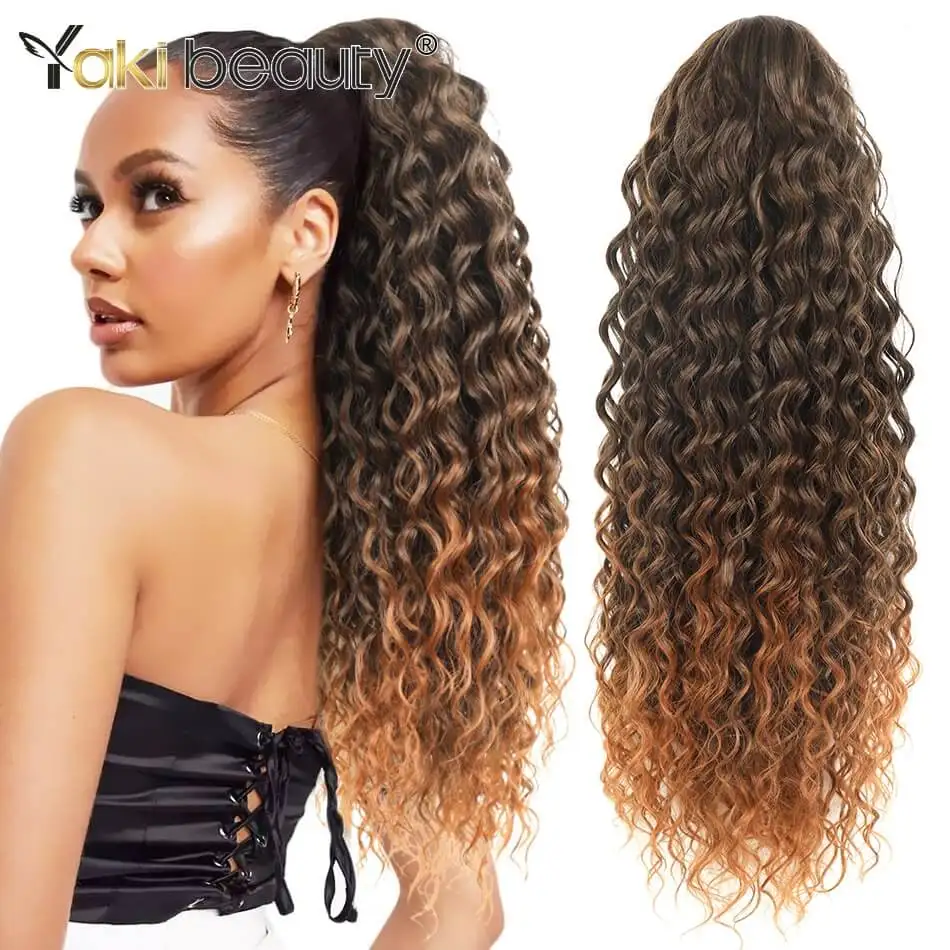 Synthetic Deep Wave Drawstring Ponytail Curly Ponytail Extension Water Wave Claw On Ponytails Hair Extensions Two Ways Ponytail