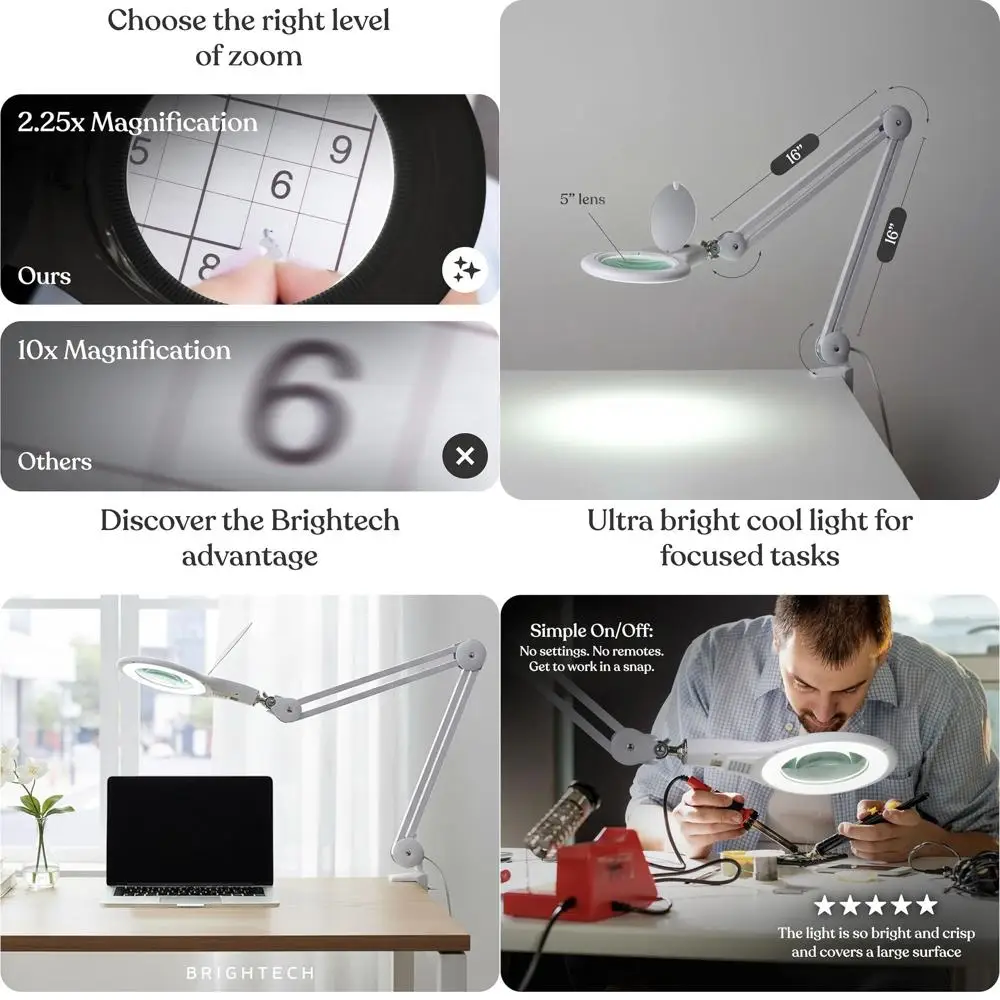 

Illuminated Magnifying Lamp with Adjustable Glass for Crafting, Reading, and Detailed Work - White