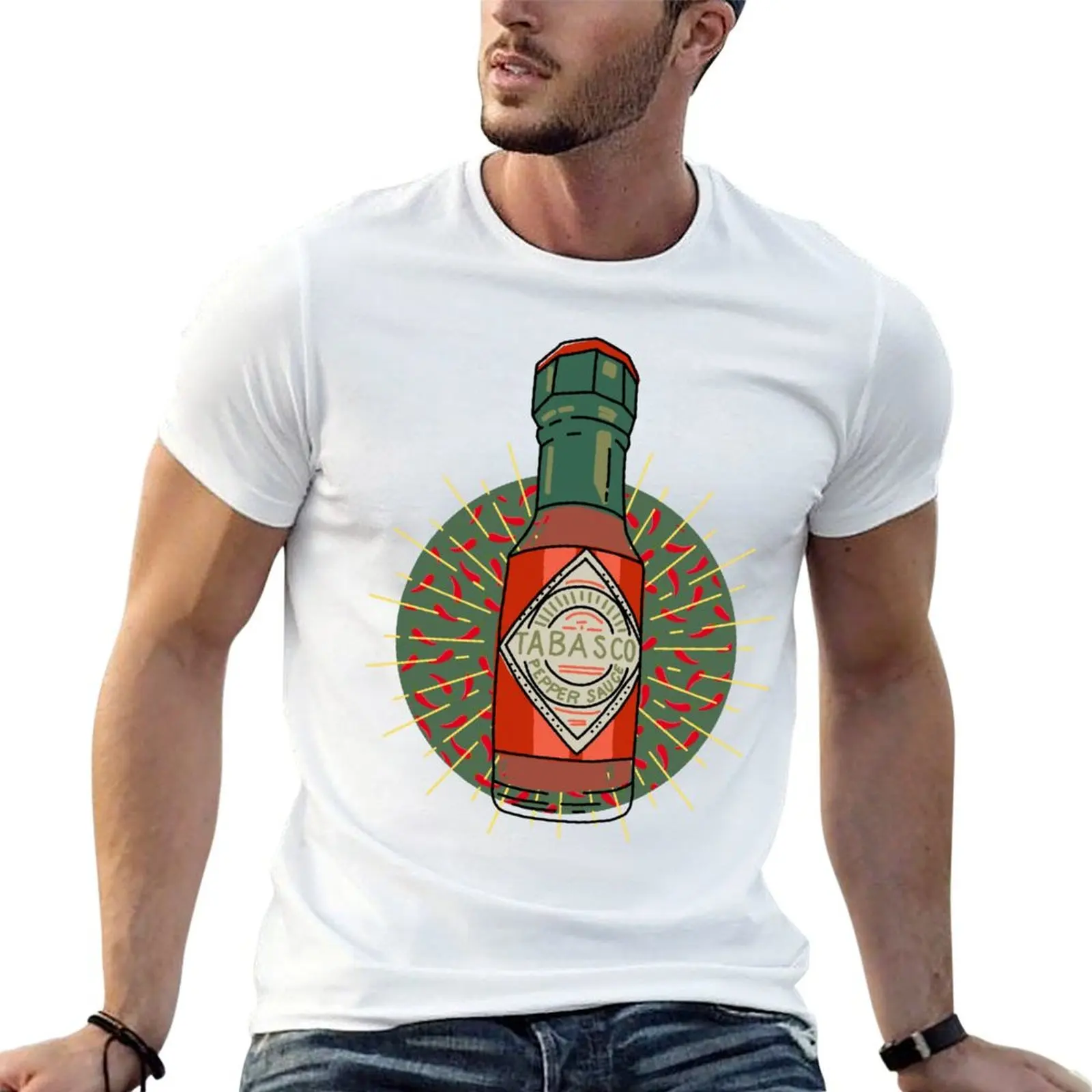 Camiseta de talla grande con estampado de chile picante y salsa Tabasco - No se encoge
