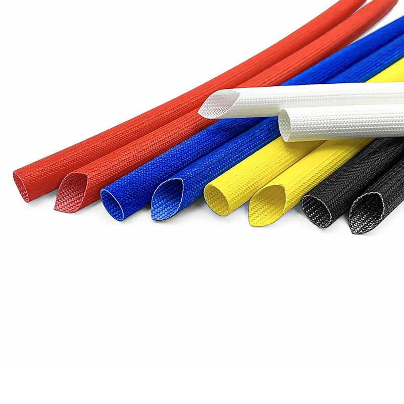 Silicone Fiberglass Braided Sleeve 200℃ Flame Retardant Insulating Pipe 1~20mm ID for Automotive Electrical Wire Cable Cover