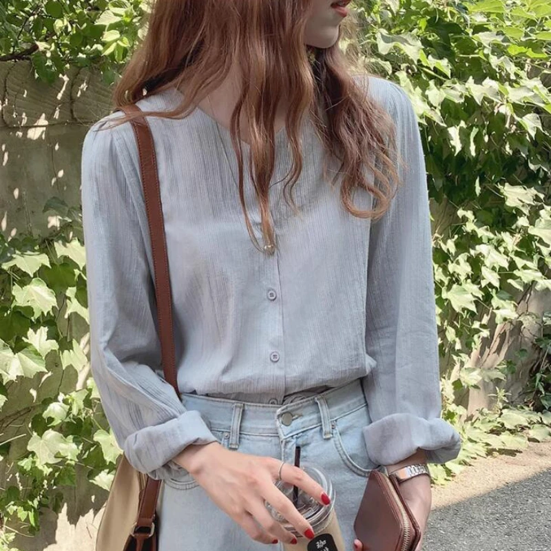 Cotton Tops Summer Cute Casual Sweet Preppy Style Solid Collor Single-Breasted Button Shirts White Black Cotton Blouse Flhjlwoc