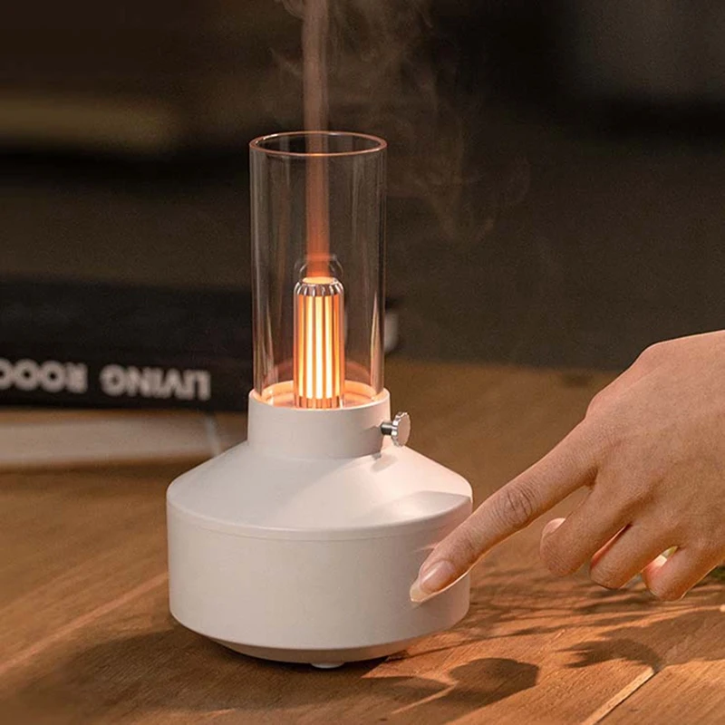 Humidificador de aire con luz de vela de simulación, difusor de aromaterapia para el hogar, difusores de aceite, lámpara de ambiente de escritorio, 150ML