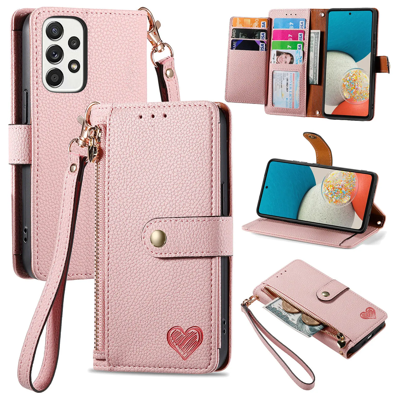 

Leather Zipper Wallet Card Holder Case For Samsung Galaxy S23 Ultra S22 Plus S21 A23 A14 A34 A54 A53 A24 A73 A52 A53 Purse Cover