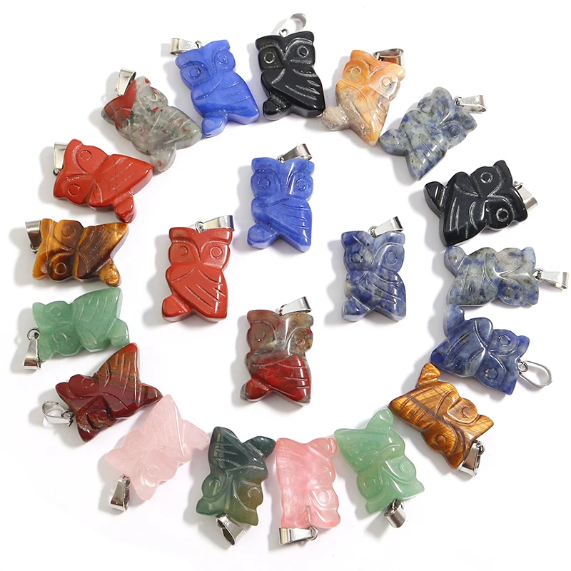 

Wholesale 10Pcs Natural Stone Engraved Owl Charm Pendant Stylish Handcrafted Crystal for Jewelry Making DIY Craft Healing Design
