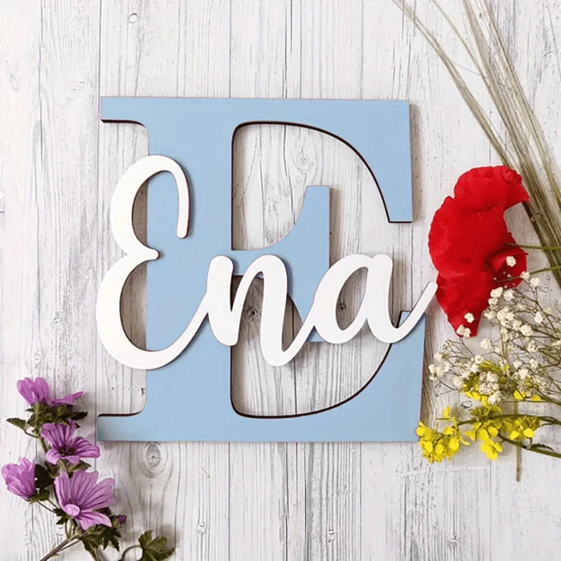 Custom Wooden Name Plaque Featuring Initial, Personalized Nursery Name Decoration, Monogrammed Letter, Bedroom Artwork, Baby Roo