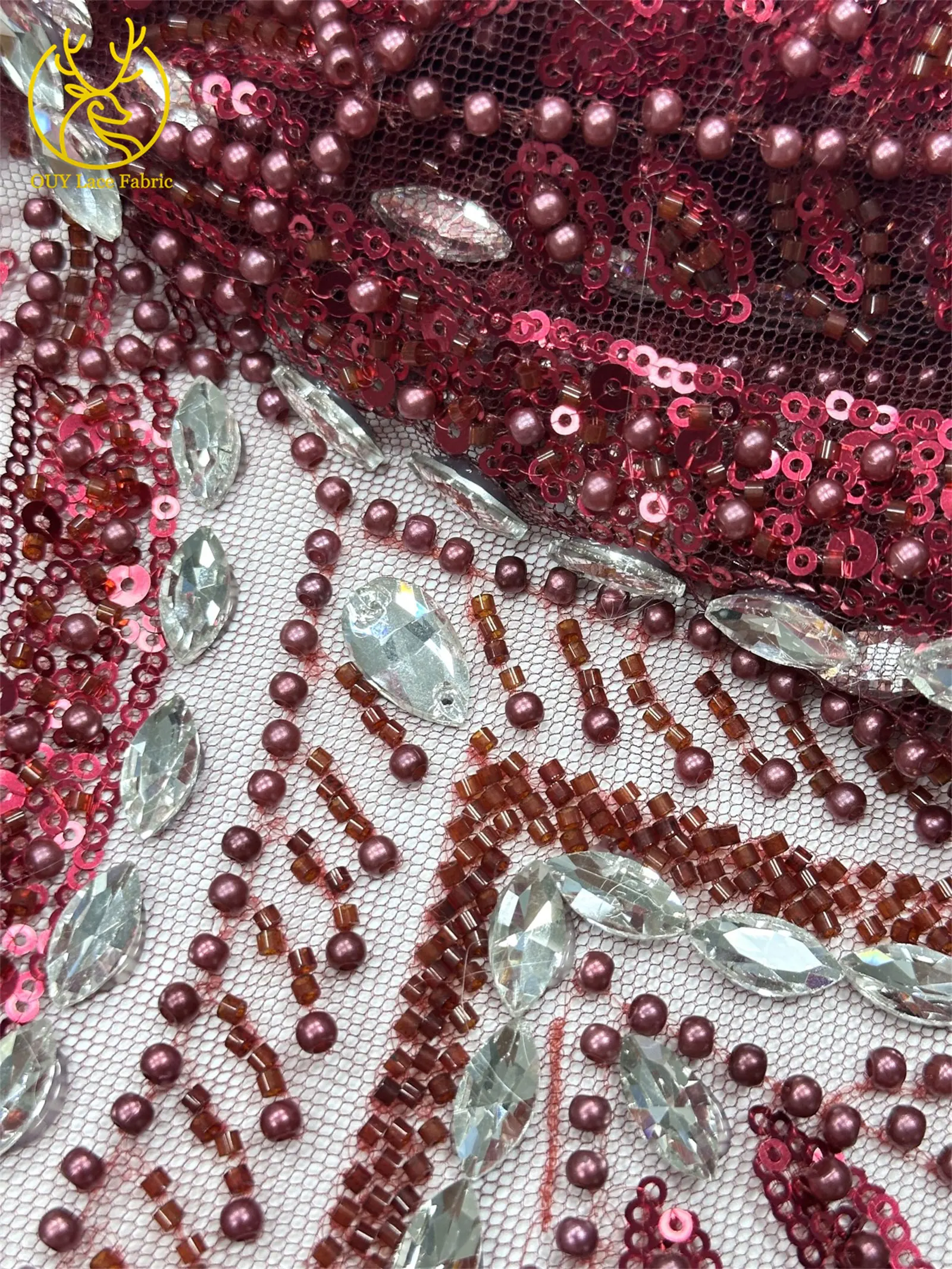 2026 Neues Design Afrikanischer Perlen-Diamant-Spitzenstoff Französischer Nigerianischer Pailletten-Tüll für Damen Partykleid Dekoration Nähen – Detail 33