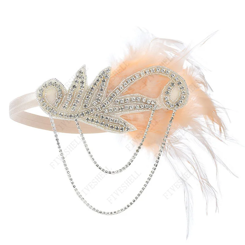 1920s fascia Cosplay puntelli Charleston accessori per costumi nudo Flapper copricapo grande Gatsby fascia con perline di piume per signora