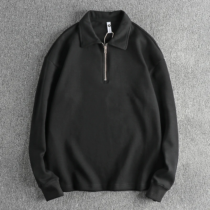 

High-Grammage Double-Sided Pique Men's Shirt Vintage Trendy Zipper Half-Unbuttoned Collar Paul Long Sleeve Top