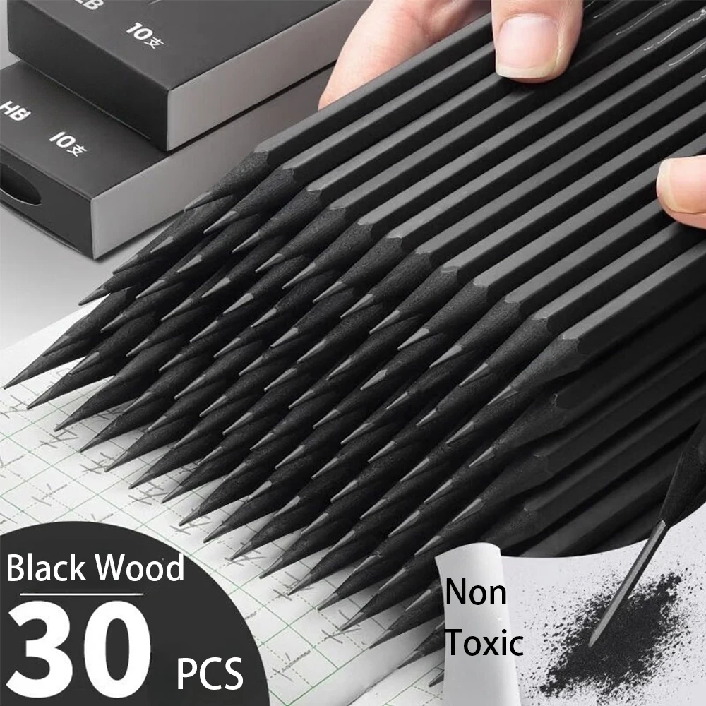 Nusign 10/30 Pcs Black Wood Graphite Pencil Set HB 2B Professional Drawing Sketching Pencil Art Supply for Beginner & Pro Artist