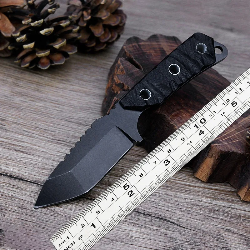 Mini Neck Knife Multifunctional Outdoor Tactical Knife Self-defense Straight Knife with Compass Camping Portable EDC Tools