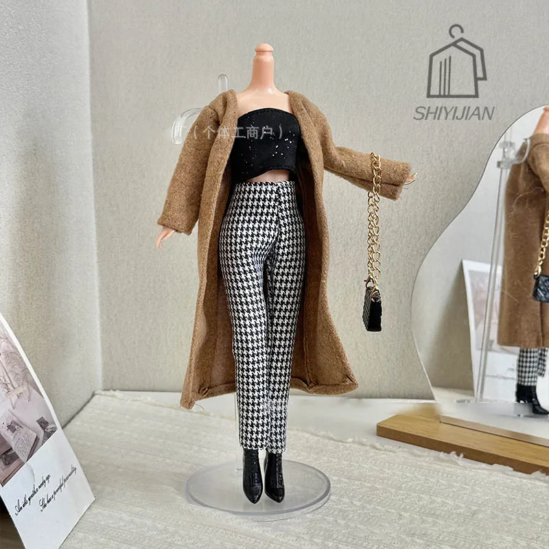 

30cm/11 Inch Supermodel Doll Clothes Accessories Fashion Tweed Jacket + Sexy Vest + Plaid Long Pant Set City Girl Dress Up