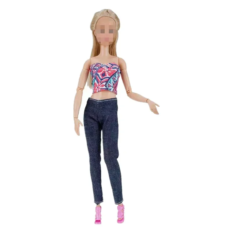 Moda krótkie bluzki i spodnie 1/6 BJD ubrania dla Barbie akcesoria dla lalek ubranie koszula Denim spodnie dla dzieci zabawki do domku dla lalek