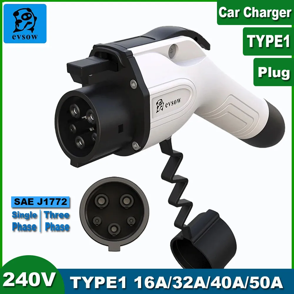 

evsow Car Charger Plug Type 1 EVSE Female EV Charger Plug SAE J1772 Convertor 240V 16A/32A/40A/50A Electric Vehicle Charger Plug