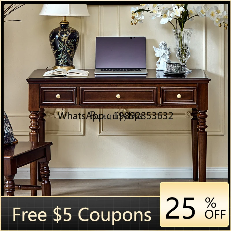 

FF All solid wood American desk bookshelf combination against the wall writing desk household bookcase