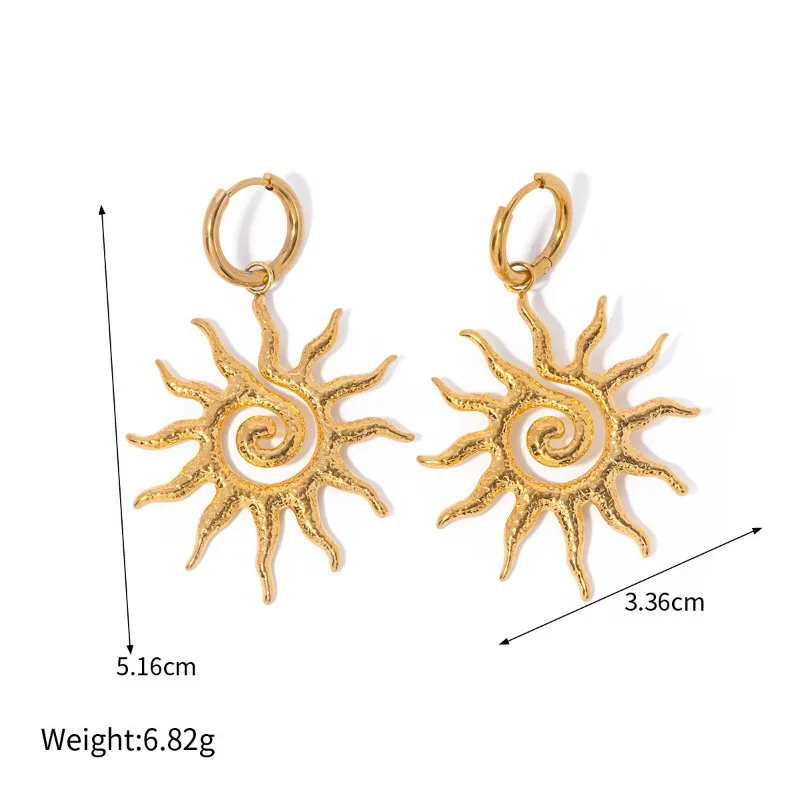 Minar Personality Metallic Spiral Circle Sunflower Hoop Earrings For Women Stainless Steel Gold PVD Plated Statement Jewelry