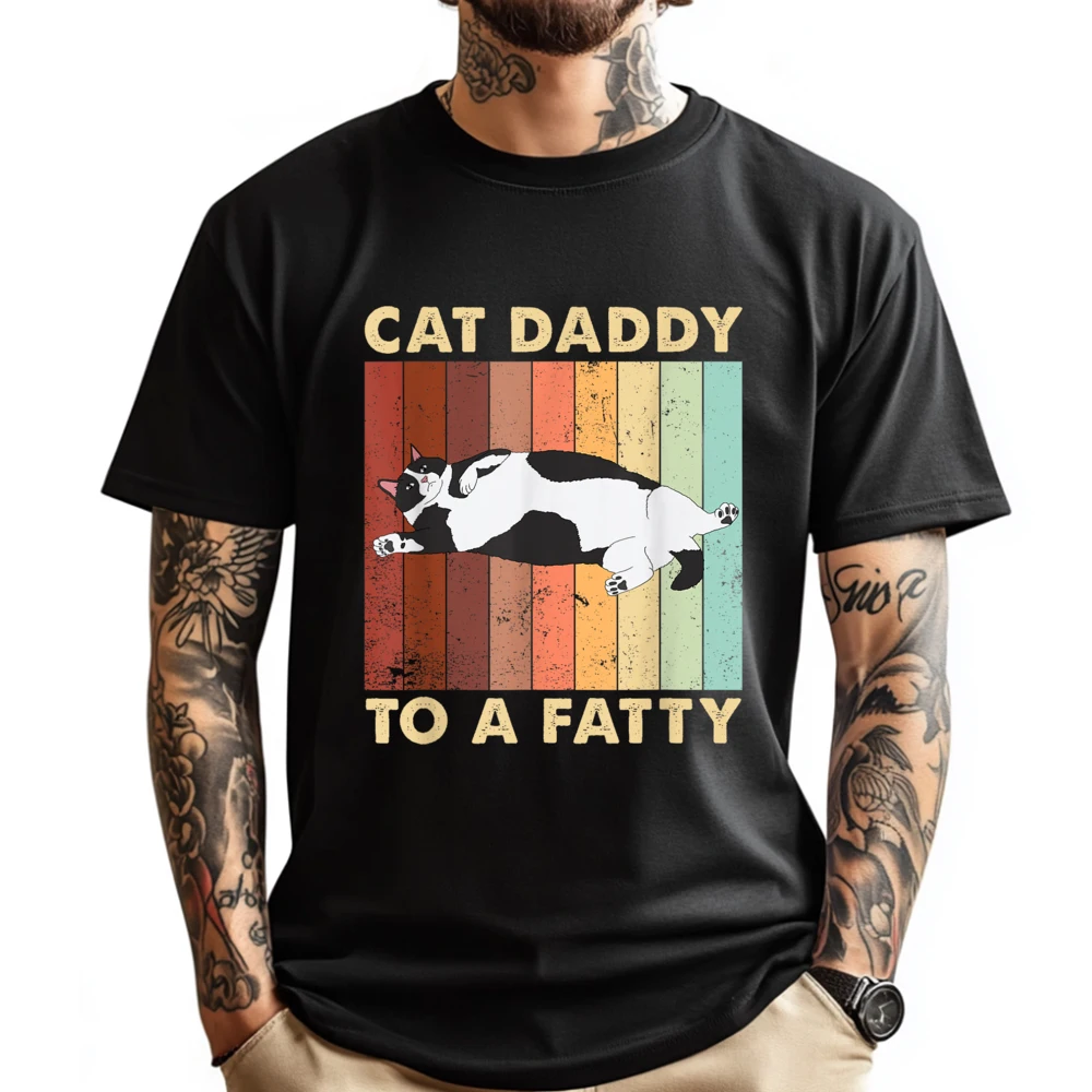 

Retro Fat Chonk Dad Tee Funny Cat Daddy To A Fatty Graphic Tee Shirt Man Clothes T Shirts EU SIZE