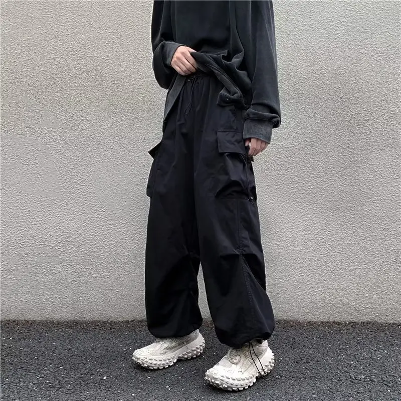 Men\'s Parachute-Style Hip-hop Street Overalls Oversized Pocket Trousers Harajuku Loose Solid Color Casual Pants Y2K Legged Pants