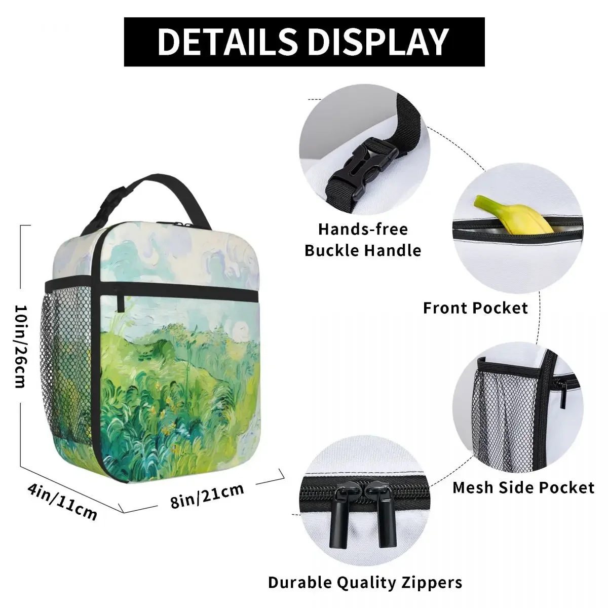 Bestselling Vincent Van Gogh Green Wheat Fields Toddler Style Lightweight Lunch Bag Lake Picnic Lunch Box Bag