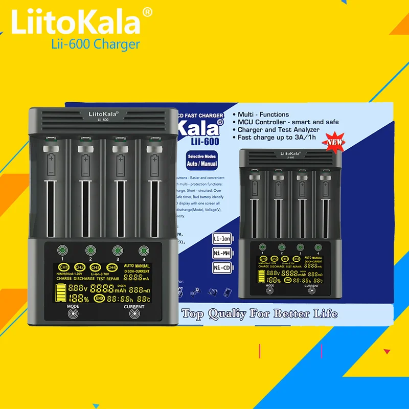 1-5PCS LiitoKala Lii-600 LCD Display Battery Charger For 3.7V 1.2V 18650 26650 21700 26700 AA AAA Test battery capacity