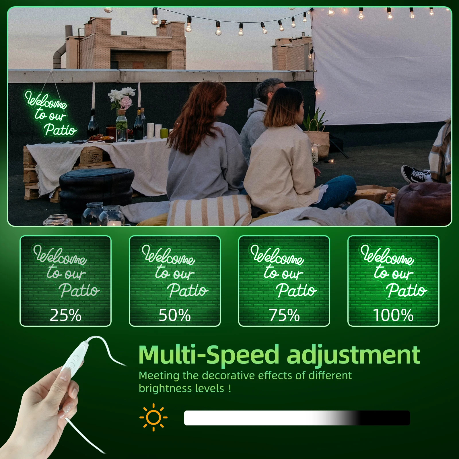 Welcome To Our Patio Neon Sign For Wall Decor Green Letter 5/12V USB With Dimmable Switch For Bedroom Wedding Party Home Decor