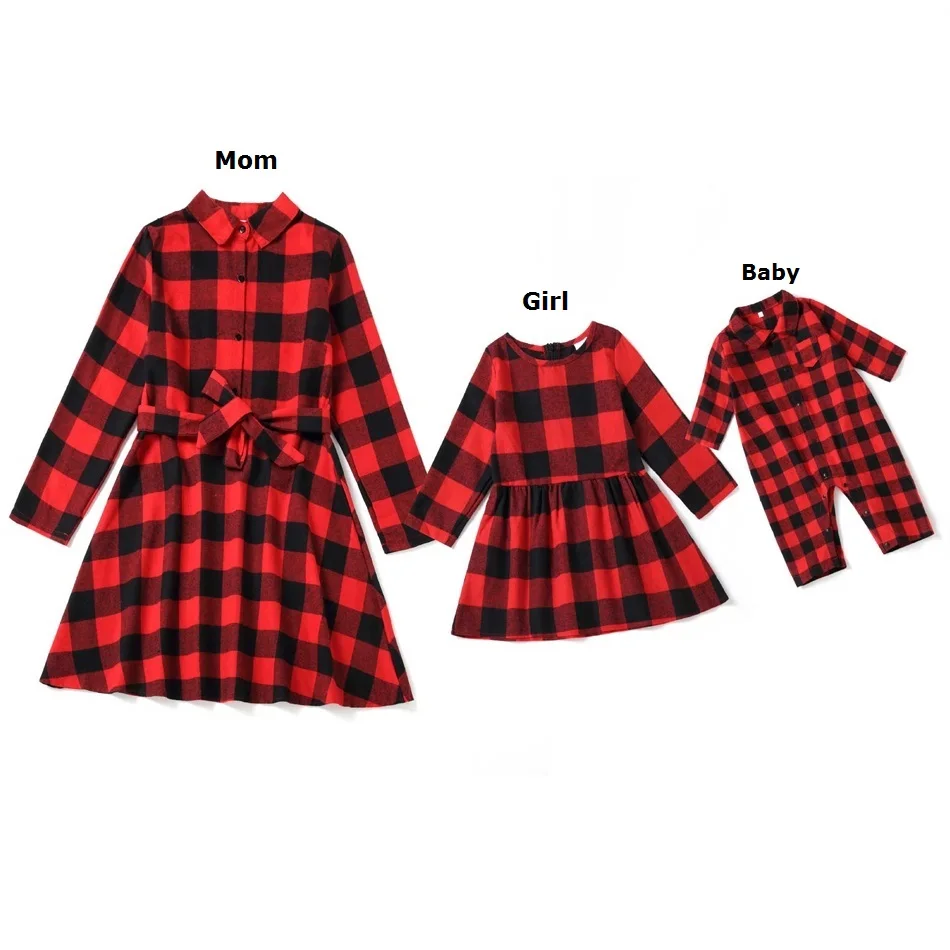 2024 Christmas Mother Daughter Matching Dresses Family Set Plaid Mom Baby Mommy and Me Clothes Autumn Women Girls Infants Dress