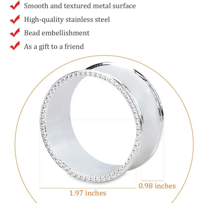 12 Pcs Stainless Steel Bead Side Napkin Rings Delicate Serviette Buckles (Silver)