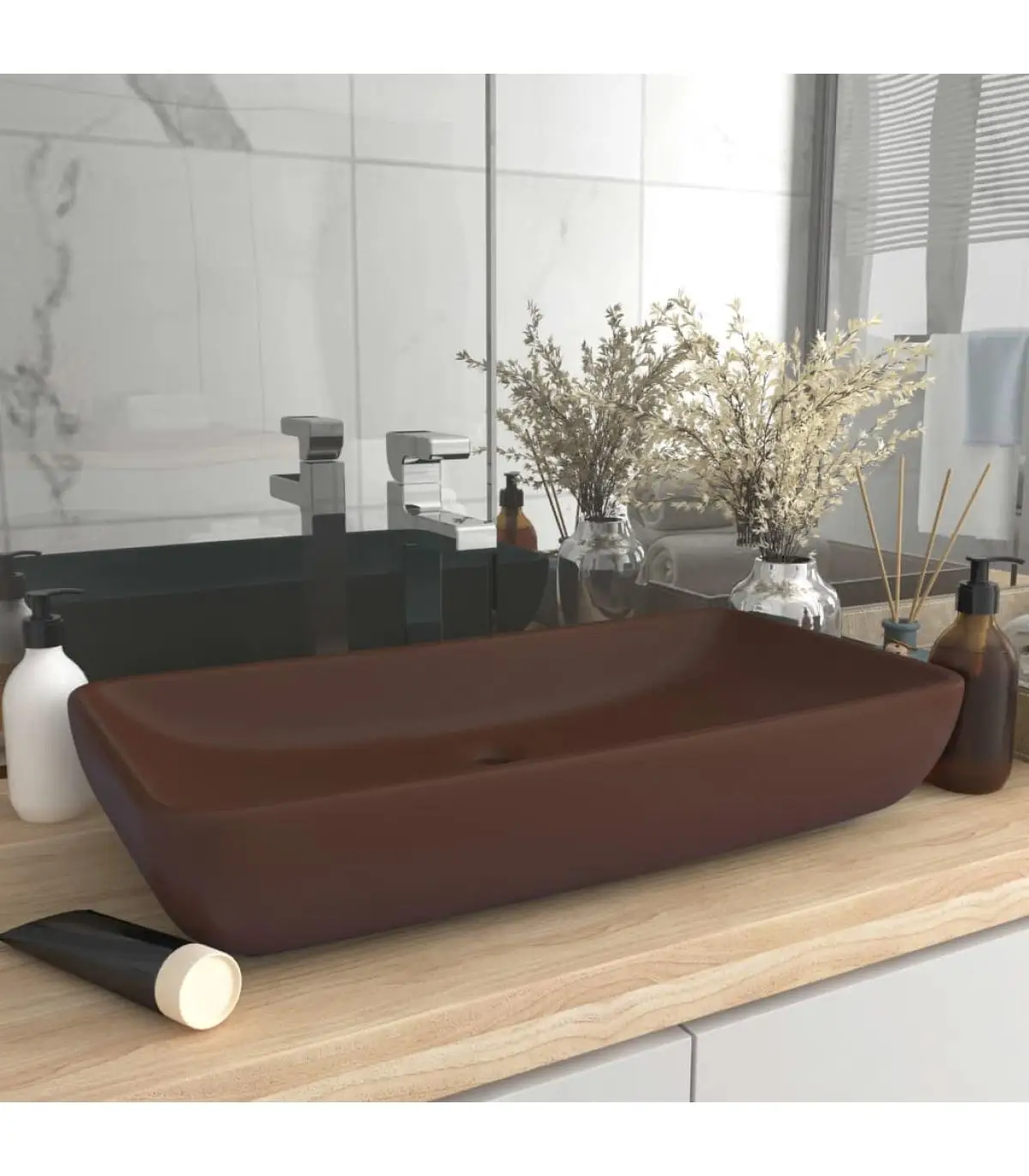 Washbasins Luxury Ceramic rectangular Dark Brown Matte 71x38 cm