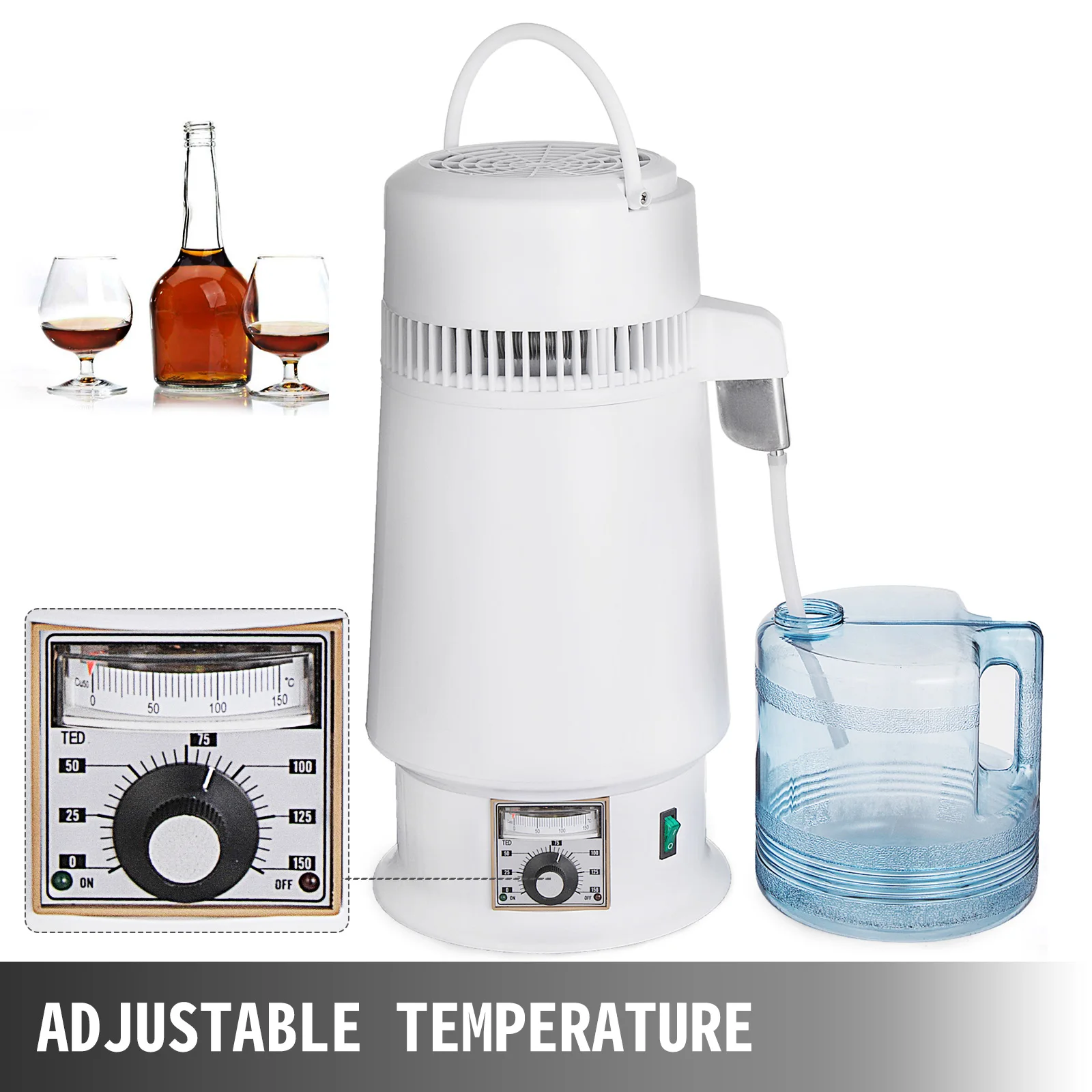 VEVOR Distillatore d'Acqua Purificatore Acqua 4L Acqua Distillazione 750W Depuratore Filtri Distiller Acqua Pura Water Distiller Contenitore Interno in Acciaio Inox (Temperatura Regolabile)