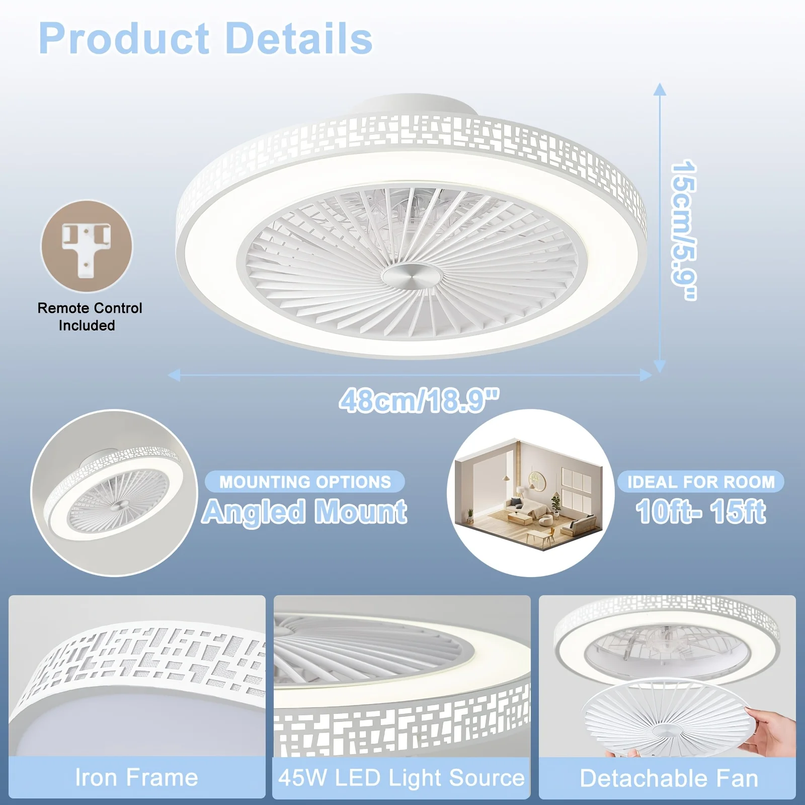Modern LED Flush Mount Ceiling Fans with Light and Remote, 6 Speeds Quiet Dimmable Reversible Ceiling Fans Light Fixture, Timing Low Profile Ceiling Fan Light for Living Room, Kitchen, Dining Room