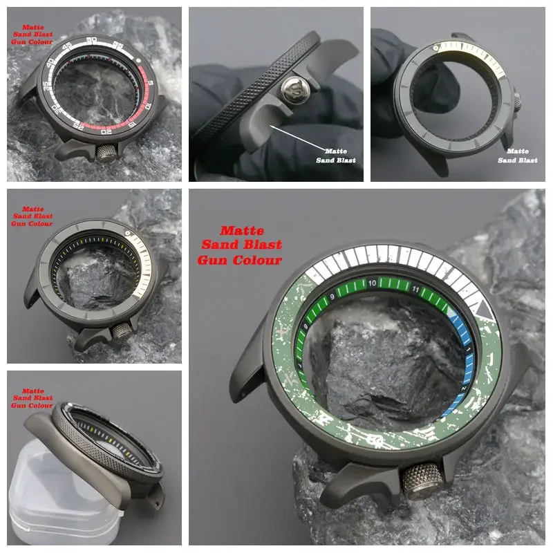 Mod Sand Blast Matte Gun Colour Watch Case SKX009 SKX007 Fit NH34 NH35 NH36 Automatic Movt Stainless Steel Sapphire Glass Case